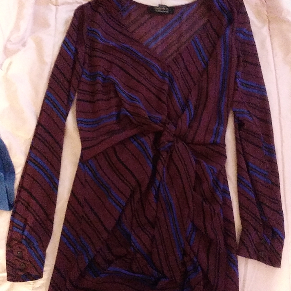 Forever21 Purple blue/black striped dress with tie